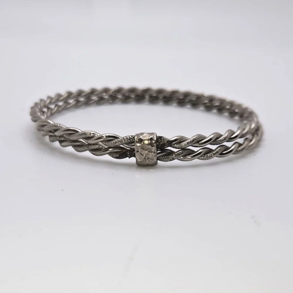 ๐ข3/$19๐ข Handmade Silver Twisted Double Dual Bangle Bracelet Stack - Picture 4 of 7